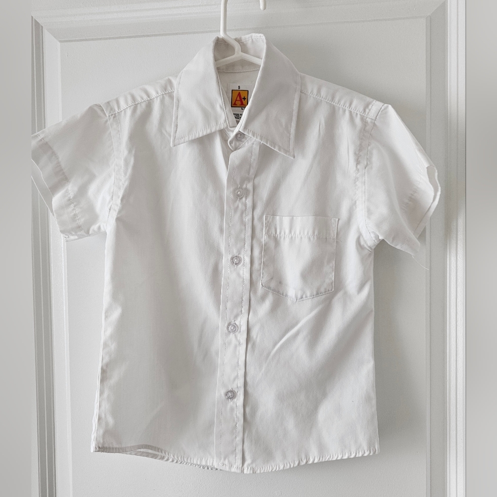 sz5 A+ White Button Down‎ Shirt Short Sleeve Easter Church School Uniform Summer